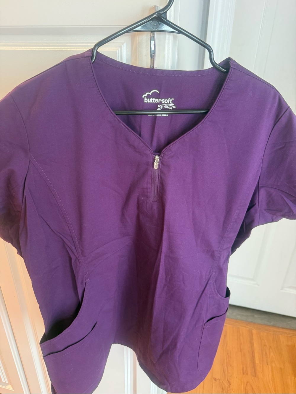Butter-Soft Purple Women's Scrub Top with Short Zip
